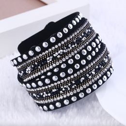 Mode - Multilayer Wrap Armbanden Slake Flocking Lederen Charm Armbanden met Sprankelende Crystal Dames Zandstrand Fijne Sieraden Gift