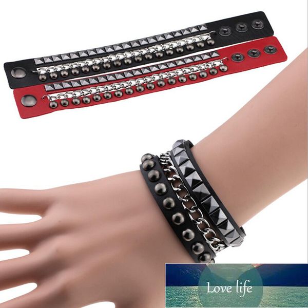 Moda Multicapas Rock Spikes Rivet Chains Gothic Punk Wide Cuff Pulsera de cuero Brazalete Hombres Pulseras Joyería Pulseiras Precio de fábrica diseño experto Calidad