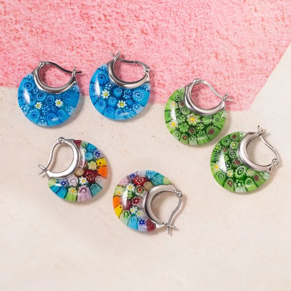 Fashion Murano Millefiori Multicolour Flower Glass Panier imprimé Boucles d'oreilles Boucles d'oreilles bijoux pour les femmes Giade 240418