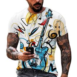 Fashion Music Guitar 3D Print Mens T -shirts Zomerronde nek korte mouw oversized t -shirt mannen kleding losse tops tees 6xl 220607