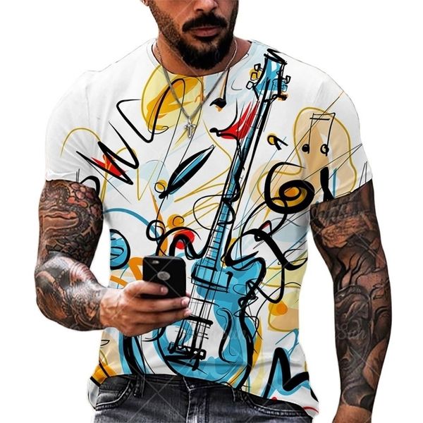 Mode Musique Guitare 3D Imprimer Hommes T-shirts D'été Col Rond À Manches Courtes Surdimensionné T-shirt Hommes Vêtements Lâche Tops T-shirts 6XL 220607