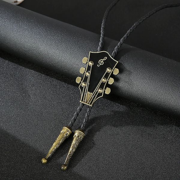 Mode musique guitare Bolo cravate pendentif collier danse rodéo Bola Bolo cravate Western Cowboy cuir ceinture cravate 240105