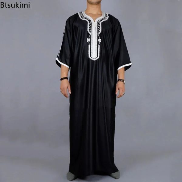 Fashion musulman hommes jubba thobes arabe pakistan dubaï kaftan abaya robes islamic vêtements arabie saoudie noire choux robe choux 240328