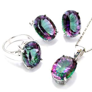 Ensemble de bijoux en topaze mystique, pendentif et boucles d'oreilles arc-en-ciel pour femmes, nouveau Design