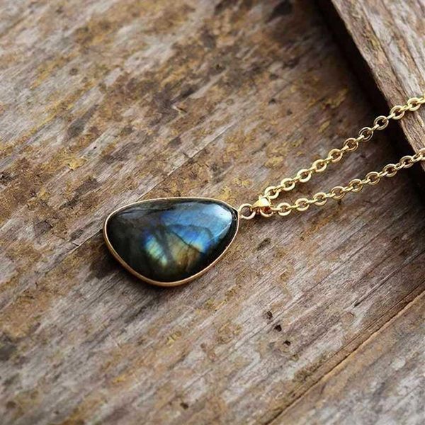 Colliers en Labradorite naturelle, pendentifs en forme de S, pierre d'énergie solaire, colliers en pierre de lune pour femmes, bijoux Drop281L