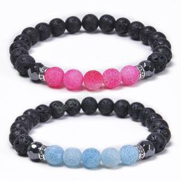 Mode Natuurlijke Lave Rock Stone Armband Verweerde Agate Kralen Armband Voor Vrouwen Mannen Elastische Touw Bangles Handgemaakte Sieraden