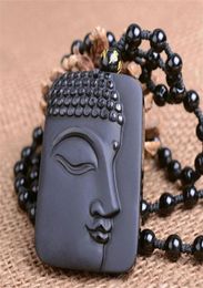 Fashion Natural Obsidian Tathagata Bouddha Head Pendant face côté face Tathagata Bouddha Pendant Sakya Mani Collier de perles entièrement 3174922390389