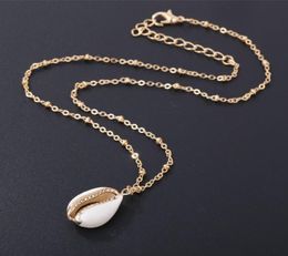 Collar de oro de la moda natural para mujeres colgantes de caparazón de cowrie natural con doble fianza collar de la cadena de adornos de oro7193071