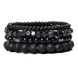 Mode Perles De Pierre Naturelle Hommes Bracelet Multicouche Noir Lave Onyx Perles Charme Punk Bracelet Bracelets Femmes Bijoux Couples Cadeau