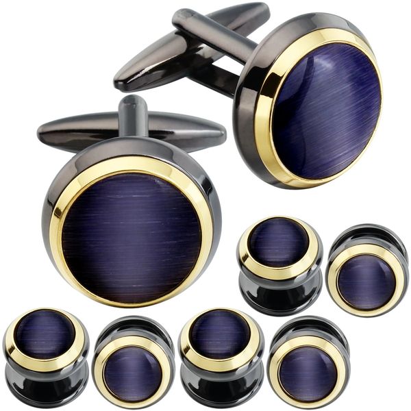 Boutons de manchette et clous de chemise pour hommes en pierre naturelle, bijoux d'anniversaire de mariage pour la saint-valentin, avec boîte cadeau, 240124