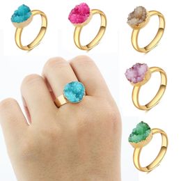 Mode Natuursteen Ringen Geometrische Druzy Drusy Quartz Boheemse Gouden Kleur Verstelbare Ringen voor Vrouwen Sieraden Gift