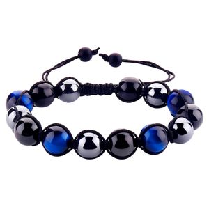 Fashion Natural Stone Strand Pulsel Tiger Ojo Triple Protección Triple Hematita y brazalete de obsidiana Balance de la salud Joyería del alma