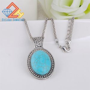 Mode Natuursteen Turquoise Ovale Vorm Hanger Kettingen Blauwe Steen Agaat Kristal Edelstenen Ketting Hele detailhandel 1pcs273o