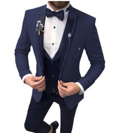 Smoking da sposo blu navy moda smoking a picco risvolto slim fit groomsmen abito da sposa eccellente giacca uomo giacca 3 pezzi vestito