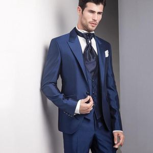 Mode Bleu Marine Tuxedos De Marié Peak Revers Groomsmen Robe De Mariée Pour Hommes Excellent Homme Veste Blazer 3 Pièces Costume (Veste + Pantalon + Gilet + Cravate) 187