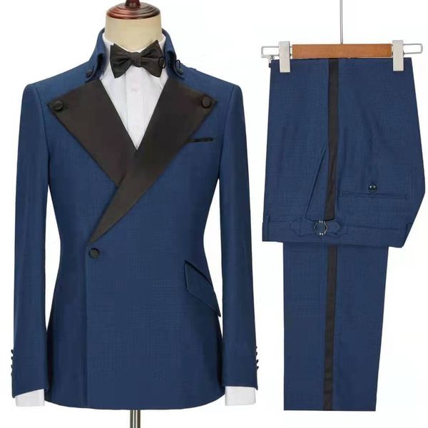 Esmoquin de boda para hombre azul marino a la moda, esmoquin para padrinos de boda a medida