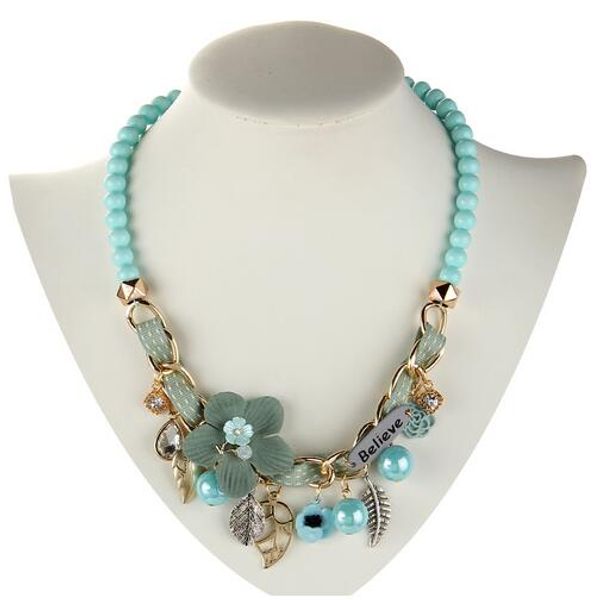 Collier à la mode, colliers à fleurs, pendentifs, ras du cou, tendance, grosse chaîne en métal, collier de perles simulées, GB263
