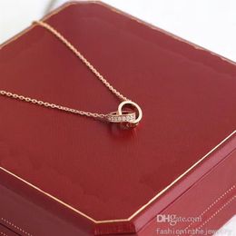 Collier de mode Designer Bijoux fête de luxe en argent sterling double anneaux pendentif en diamant colliers de mères en or rose pour girlfr268v