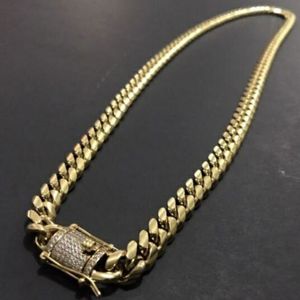 Collar de cadena cubana de acero inoxidable en tono dorado de 18 quilates para hombres Cierre de broche de diamante de doble fila 8 mm / 10 mm / 12 mm Pareja de hip-hop de moda Cena de regalo de vacaciones unisex