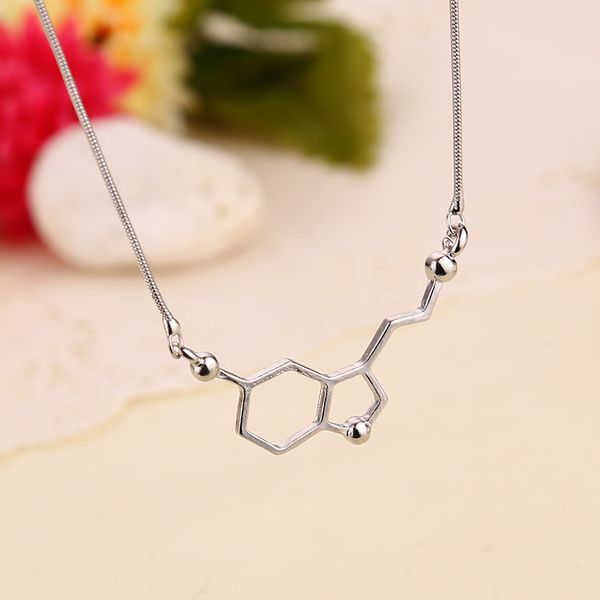 Colliers à la mode, pendentifs pour femmes et hommes, molécule de Dopamine, ras de cou plaqué argent, chaîne à maillons en alliage, bijoux cadeau