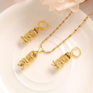 Ensemble de boucles d'oreilles et collier à la mode pour femmes, cadeau de fête, THAI BAHT, or massif, collier dragon GF, boucles d'oreilles, bijoux, Sets220C