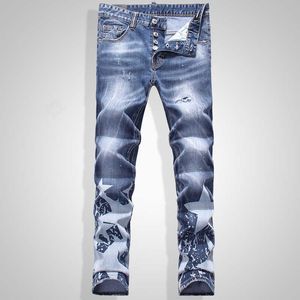 Fashion Network Trend Waterwassing Lage taille Voeten Elastische ritssluiting aan de achterkant Kwaliteitsjeans voor heren met krassen en versleten gaten