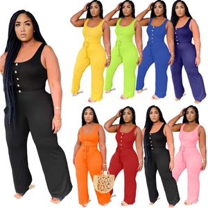 Mode Nieuwe 4XL Splicing Wide Leg Jumpsuit voor Vrouwen Sling Mouwloze Casual Solid One Piece Romper HM6330