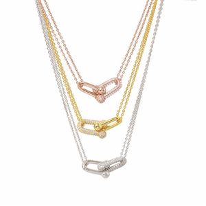 mode Nieuwe Mooie Dubbele sluiting vol kristal voor vrouwen ketting sieraden schroef grote cake U-vorm zilveren necklace229J