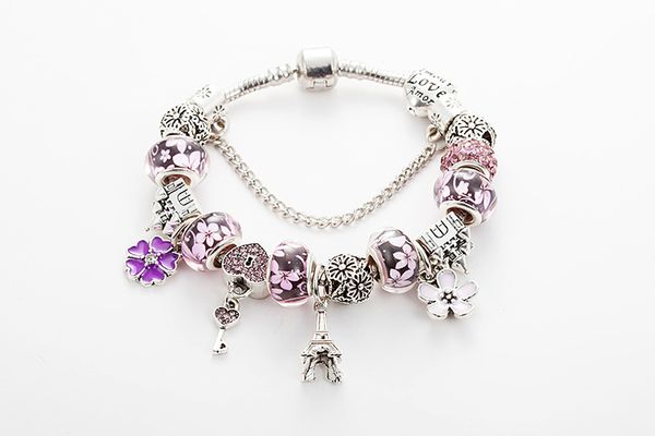 wholesale Mode nouvelle marque De Luxe bracelet perles de cristal Tour Eiffel pendentif DIY bracelet coeur femmes bracelet à breloques