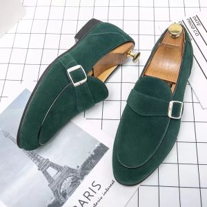 Mode Nieuwe Groot-Brittannië Mens Suede Zwart Graat Monnik Band Bruiloft Avondschoenen Appartementen Casual Loafer Jurk Sapatos Tenis Masculino