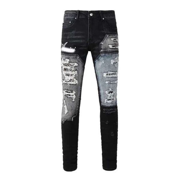 Moda Nuevo diseñador para hombres Jeansamires Jeans Pants de mezclilla Amies Amies High Street Elástica Leopardo Patch de estampado Torn Slimming Foot Purple Jeans Purple