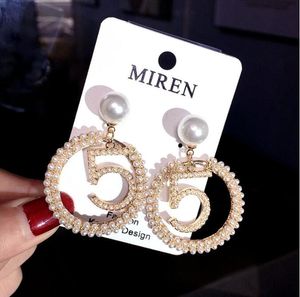 Mode - nouvelle mode sexy exagérée européenne et américaine amour perle strass brillant numéro 5 boucles d'oreilles 925 boucles d'oreilles en argent