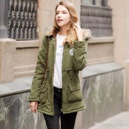 Moda-Nueva chaqueta cálida de otoño para mujer con capucha y cuello de piel Parkas sección larga prendas de vestir exteriores casuales para mujer Traje de moda delgado
