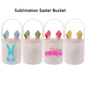 Fournitures de fête Lapin Panier De Pâques DIY Sublimation Jouet Sac De Rangement De Bonbons Avec Poignée Polyester Lapin Oreille Cadeau Sacs GJ0217