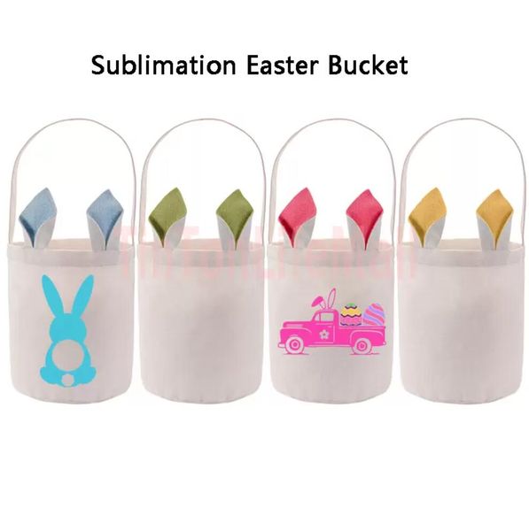 Fournitures de fête Lapin Panier De Pâques DIY Sublimation Jouet Sac De Rangement De Bonbons Avec Poignée Polyester Lapin Oreille Cadeau Sacs GJ0217