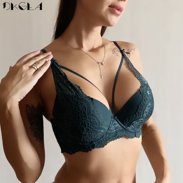 Mode Nouveau Vert Sous-Vêtements Femmes Soutien-Gorge Push Up Brassière A B C Coupe Coton Épais Noir Recueillir Sexy Soutien-Gorge Broderie Dentelle Lingerie 201202