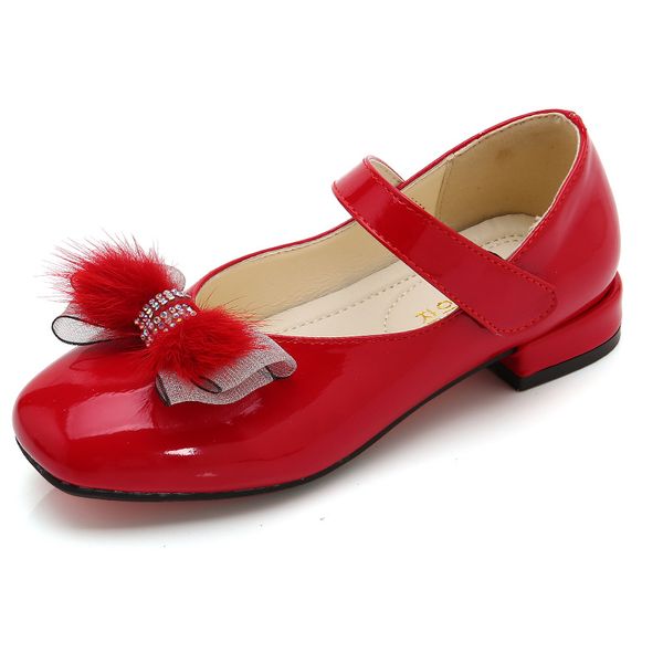 Mode nouveau poilu arc enfants mariage chaussures à talons bas pour filles robe école chaussure princesse chaussures en cuir 4 5 6 7 8 9 10 1112 année