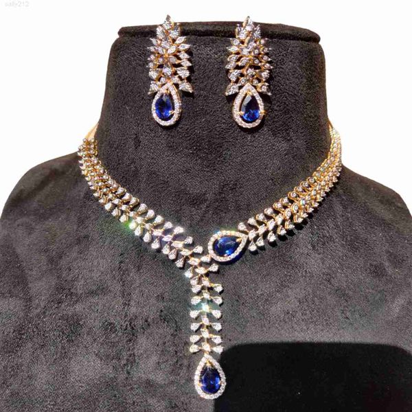 Moda Nueva Venta caliente Piedra preciosa Cadena de oro Collar de diamantes Pendientes Conjuntos de joyería de tres piezas al por mayor