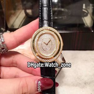 Mode Nieuwe Hypnose WJhy0010 Gypsophila Diamond Dial Swiss Quartz Womens Horloge 18K Geel Goud Case Lederen Strap LDAY Horloges Watch_Zone