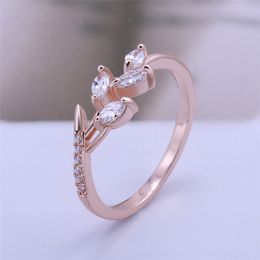 Anillos de circonita cúbica con forma de hoja, anillo de dedo de banda de alta calidad, anillos de boda para mujer, joyería de moda, regalos de fiesta al por mayor