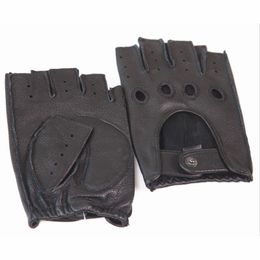 Moda-Nuevos guantes de cuero para primavera y verano Hombres que conducen Guantes antideslizantes de medio dedo Imitación de piel de venado M044W-5