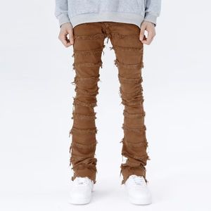 Mode nieuwe mannen s jeans heren retro patchwork wijd uitlopende broek grunge grunge wilde gestapelde lange broek met rechte y k baggy gewassen vervaagd voor