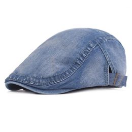 Mode nouveaux hommes femmes Denim béret gavroche Ivy casquette lavé tissu détresse avant chapeau plat conduite casquette à pointe goutte 248M