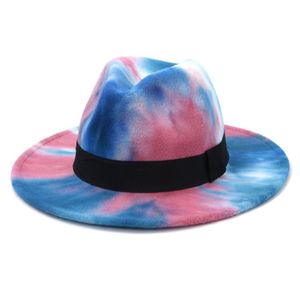 Moda Nuevos Hombres Mujeres Tie-dyed Fieltro Jazz Fedora Sombrero con Cinta Negra Banda Ancha Fascinator Multicolor Panamá Fiesta Formal Hat247S