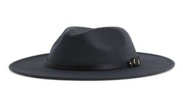 Fashion New Men Fascinator Womens Feel Felt Hat Wide Brim Jazz Fedora Chapeaux avec un groupe de cuir Black Panama Trilby Hat Fedora Cap9070948