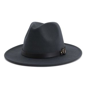 Sombrero de fieltro Fascinator para hombre y mujer, sombreros Fedora de Jazz de ala ancha con banda de cuero, sombrero Trilby de Panamá negro, sombrero Fedora Cap348A
