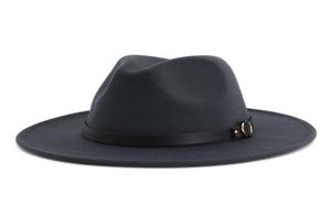 Mode Nieuwe Heren Dames Tovenaar Vilten Hoed Brede Rand Jazz Fedora Hoeden met Lederen Band Zwarte Panama Trilby Hoed Fedora Cap9090639