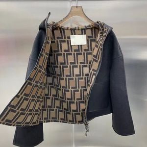 Mode-nieuwe heren designer jassen met lange mouwen en hoge jas, korte capuchon, wintermode, omkeerbaar, volledige F-letterprint, wollen top 949