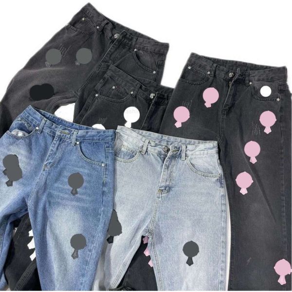 Fashion New Mens Jeans Diseñador Haga pantalones rectos de cromo viejos estampados de letras del corazón para mujeres jeans casuales de estilo largo