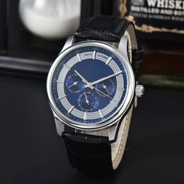 Fashion Nieuwe heren Watch Designer horloges lederen band analoge drie naald display zon en maan fase stenen herenhorloge mode casual elegant horloge